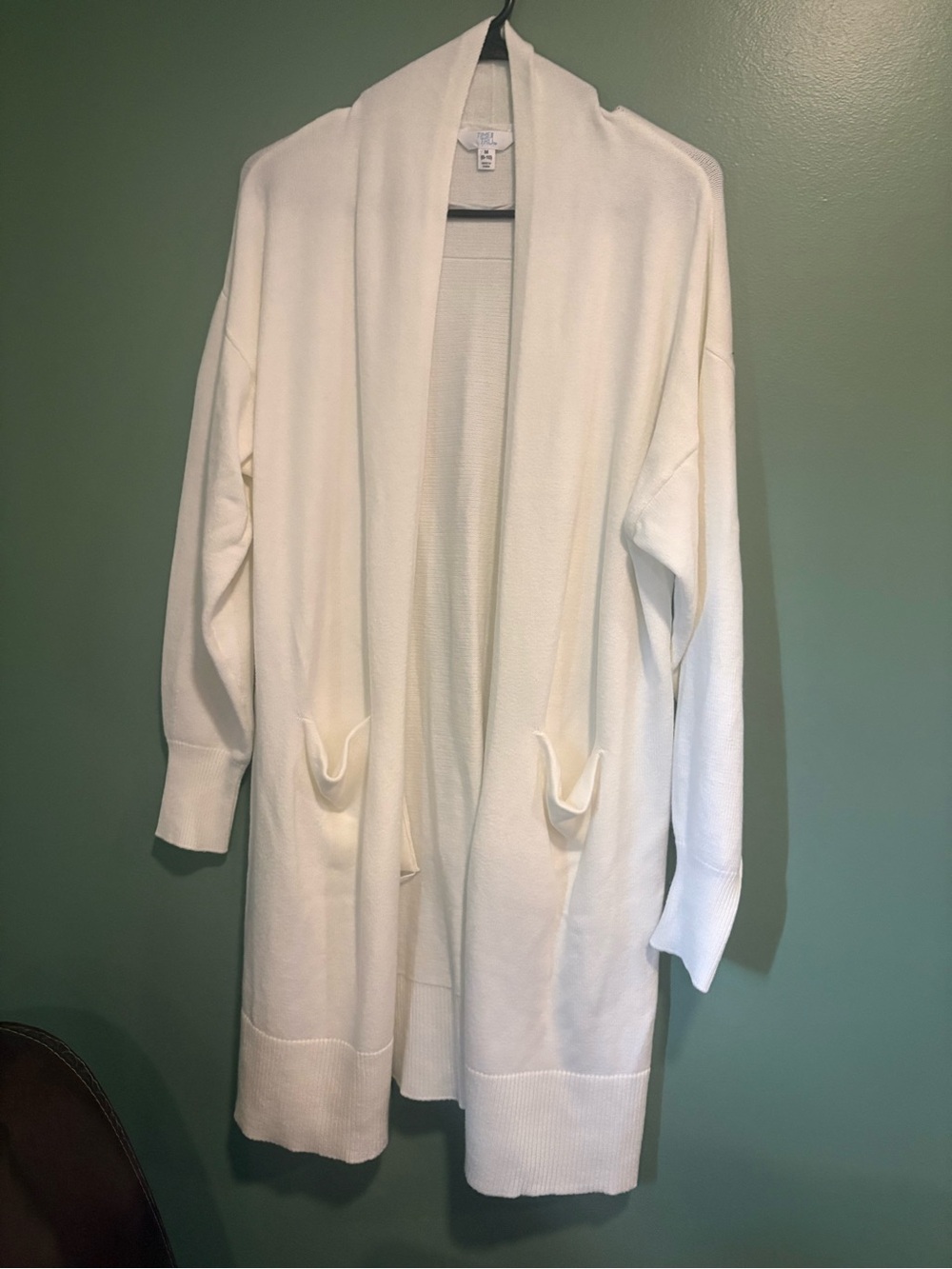 Time and Tru Ivory Open-Front Pocket Cardigan